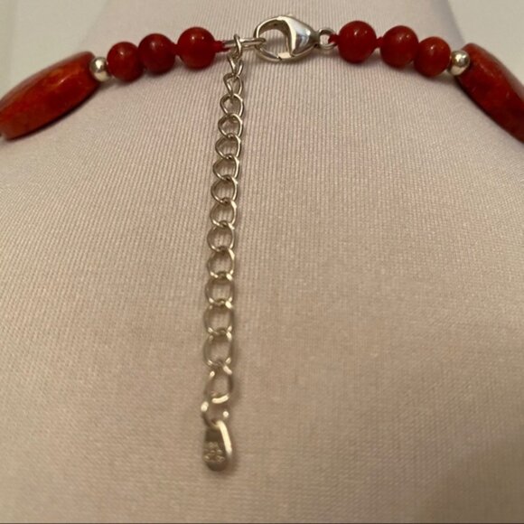 LUCAS LAMETH NECKLACE RED STONE CORAL 925 STERLING SILVER 18” SIGNED - Picture 6 of 7